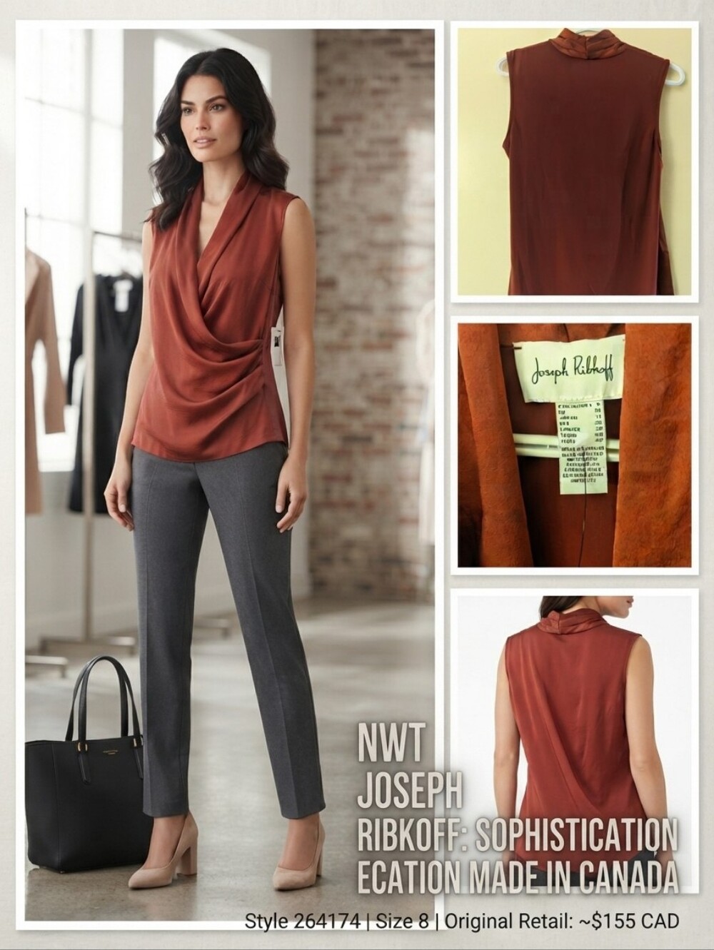 Joseph Ribkoff Sleeveless Draped Camisole in Burgundy Red